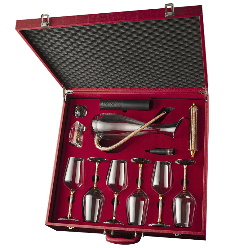 Bộ decanter rượu vang đỏ, vali đựng rượu, bộ ly rượu vang phong cách Bắc Âu sang trọng, phụ kiện rượu vang cao cấp
