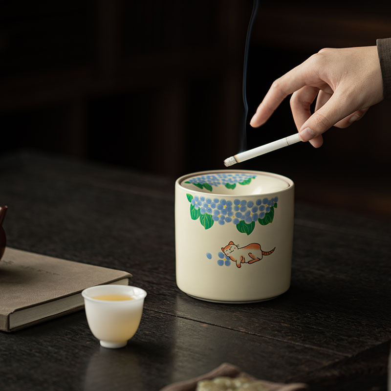 Gạt tàn bếp gốm sứ chống bay sáng tạo có nắp đậy, gạt tàn, gạt bã trà, phụ kiện trang trí bàn trà