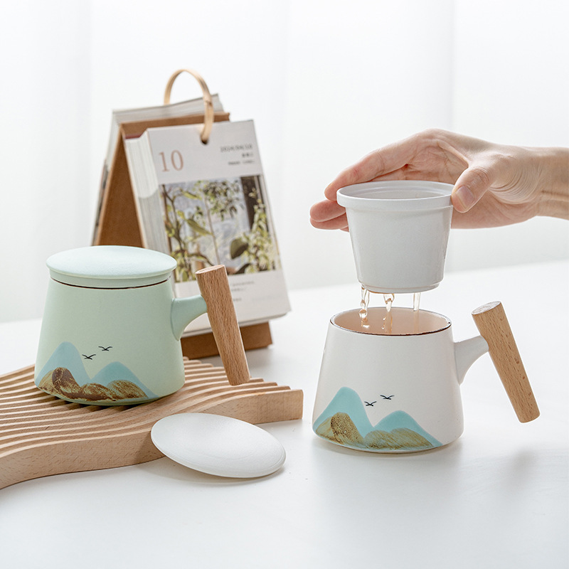 Qianli Jiangshan gốm cốc trà gốm thô Yuanshan tách trà cốc văn phòng cốc hộp quà có sẵn