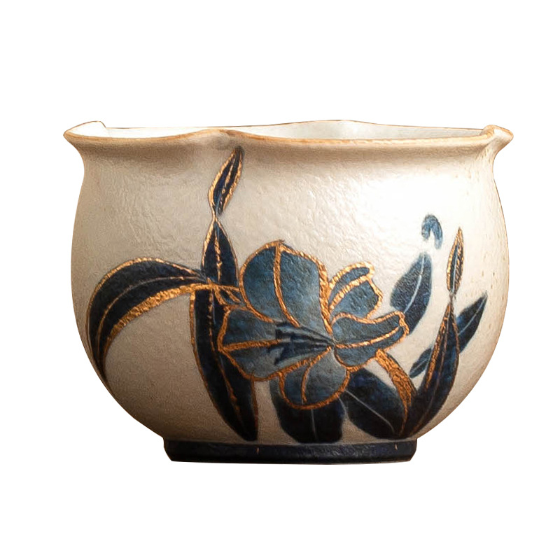 Cốc trà gốm sứ đỏ đá lửa trắng xanh cốc chủ nhân cốc hoa huệ vẽ tay bằng vàng cốc trà cốc trà Kung Fu cốc trà đơn