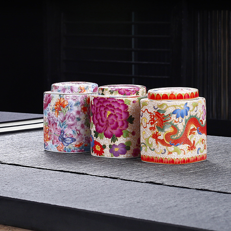 Lọ đựng trà tráng men, lọ chống ẩm kín gia dụng, lọ đựng trà, lọ đựng trà gốm sứ cao cấp, trang phục du lịch cỡ nhỏ