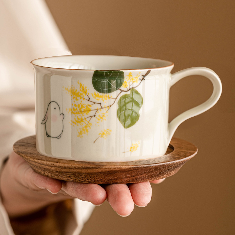 Bộ cốc cà phê gốm sứ Yuetu vẽ tay cốc latte cao cấp tinh tế cốc trà chiều văn phòng gia đình cốc mug