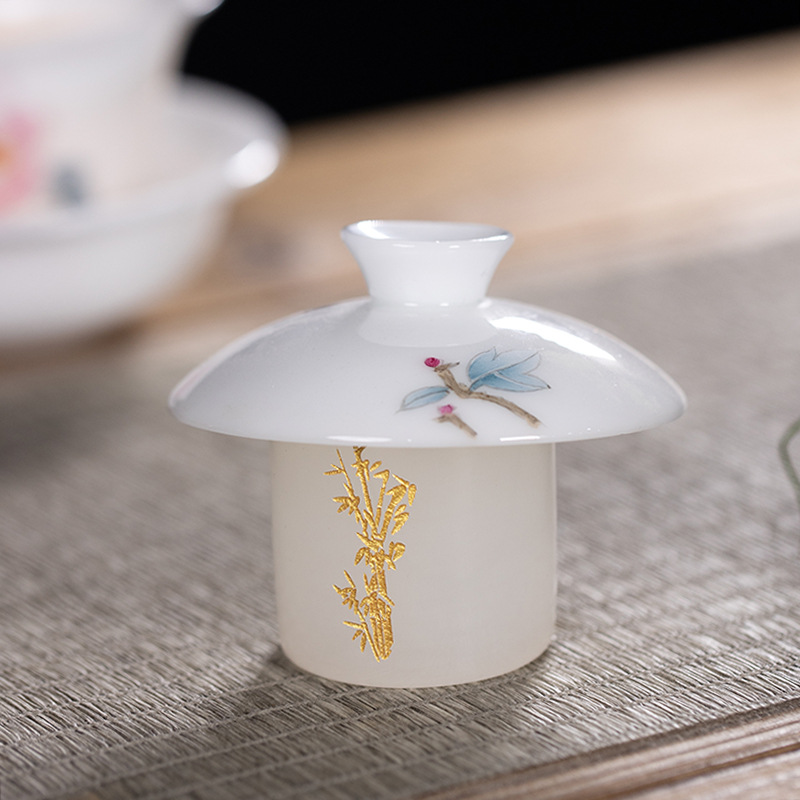 Nắp thủy tinh bằng ngọc bích, đồ trang trí chơi trà chạm khắc thủ công, Bộ trà Kung Fu thú cưng, nắp ấm trà, giá đỡ Nắp