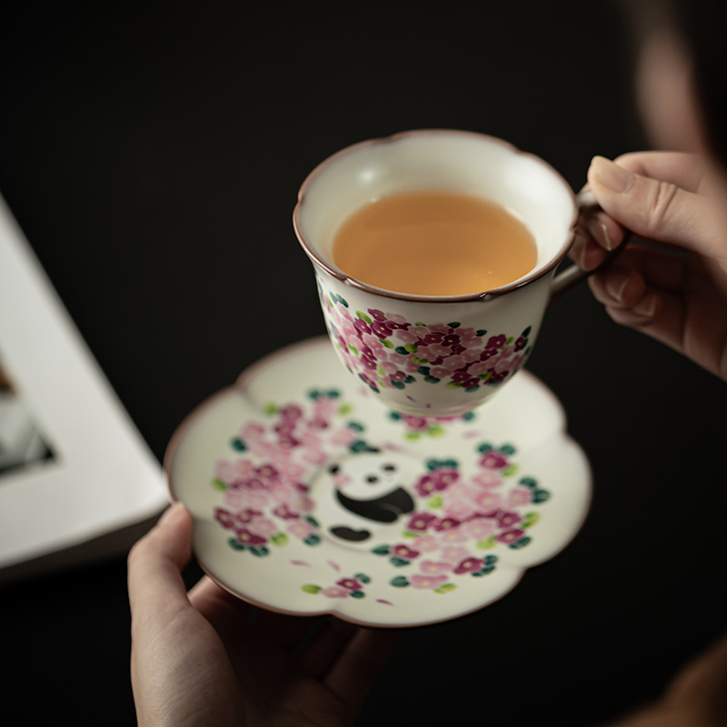 Cốc cà phê trà gấu trúc thạch mỡ lợn cốc và đĩa gốm sứ trà chiều gia dụng cốc uống nước đặc biệt dành cho nữ văn phòng
