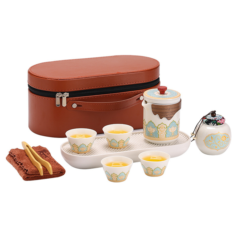 Bộ ấm trà du lịch gốm sứ Julong, ấm trà văn phòng bốn cốc cầm tay ngoài trời, quà tặng