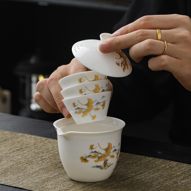 Bộ trà du lịch, cốc khách nhanh, một ấm ngọc bích, ba cốc, bộ trà cầm tay cắm trại ngoài trời, logo in quà tặng