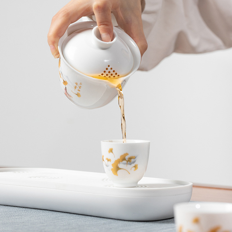 Bộ trà du lịch sứ trắng Một ấm, hai cốc, một lon trà, bộ đồ pha trà du lịch, bộ quà tặng hộp quà đựng trà cầm tay