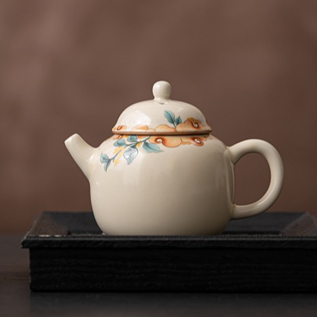 Ấm trà Ruyao màu be ấm trà gốm sứ có thể nâng cao Bộ trà Kung Fu ấm trà