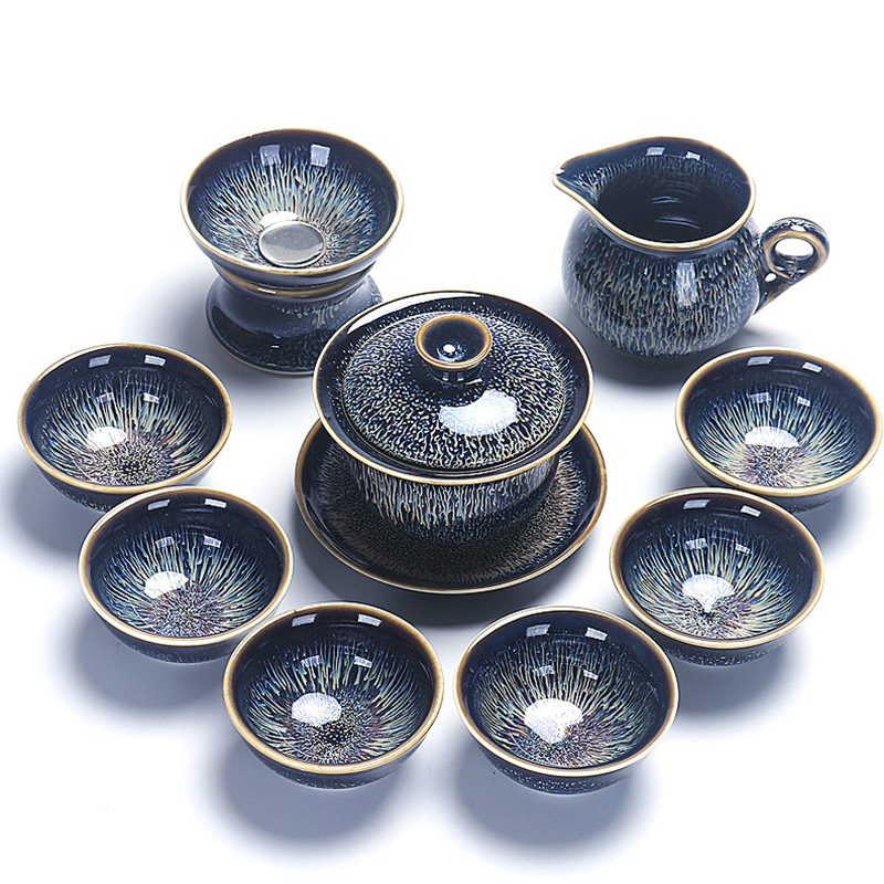 Bộ ấm trà Kung Fu Jingdezhen Jianzhan gia dụng cao cấp văn phòng uống trà gốm sứ tách trà