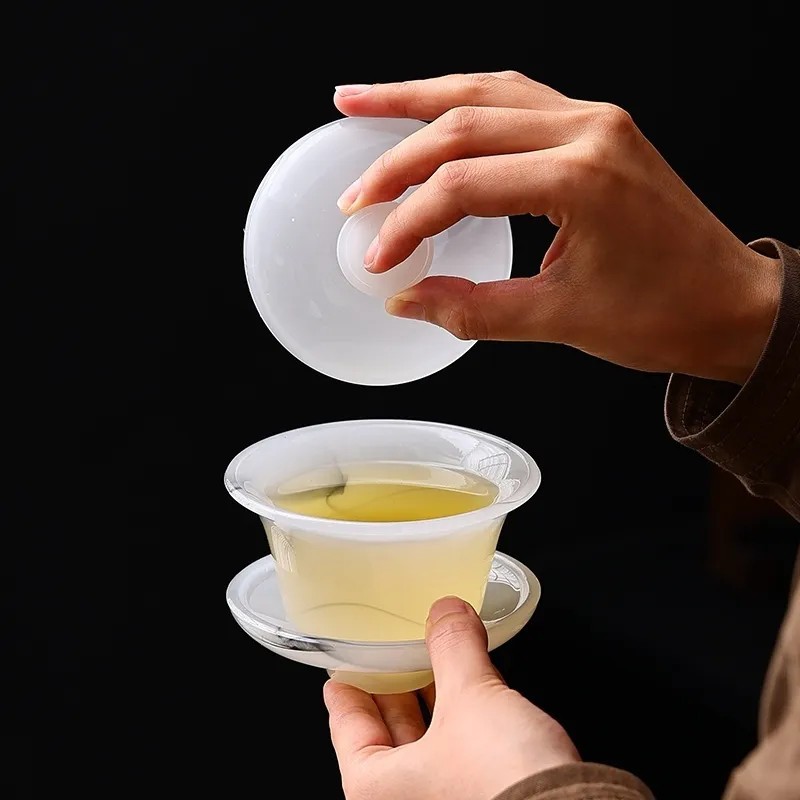Bát có nắp tam tài tráng men gia dụng bộ trà kungfu văn phòng đơn cao cấp bát trà sứ ngọc tráng men cỡ lớn bán buôn
