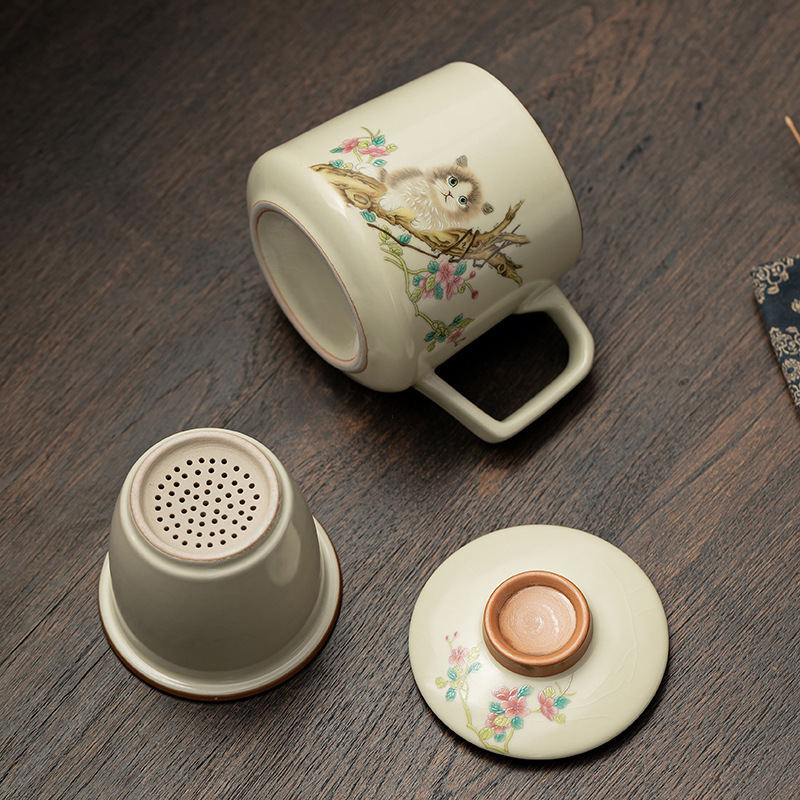 Cốc văn phòng mèo vui nhộn Cốc pha trà gốm sứ dễ thương Cốc cốc cốc cốc đựng nước lọc có nắp dùng trong văn phòng gia dụng