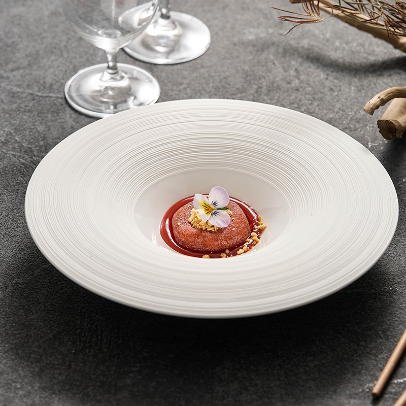 Đĩa canh gốm sứ kéo dây đĩa hình tròn Đĩa gia dụng Bộ đồ ăn khách sạn sang trọng nhẹ nhàng cao cấp Đĩa đồ ăn tây Đĩa bát xô