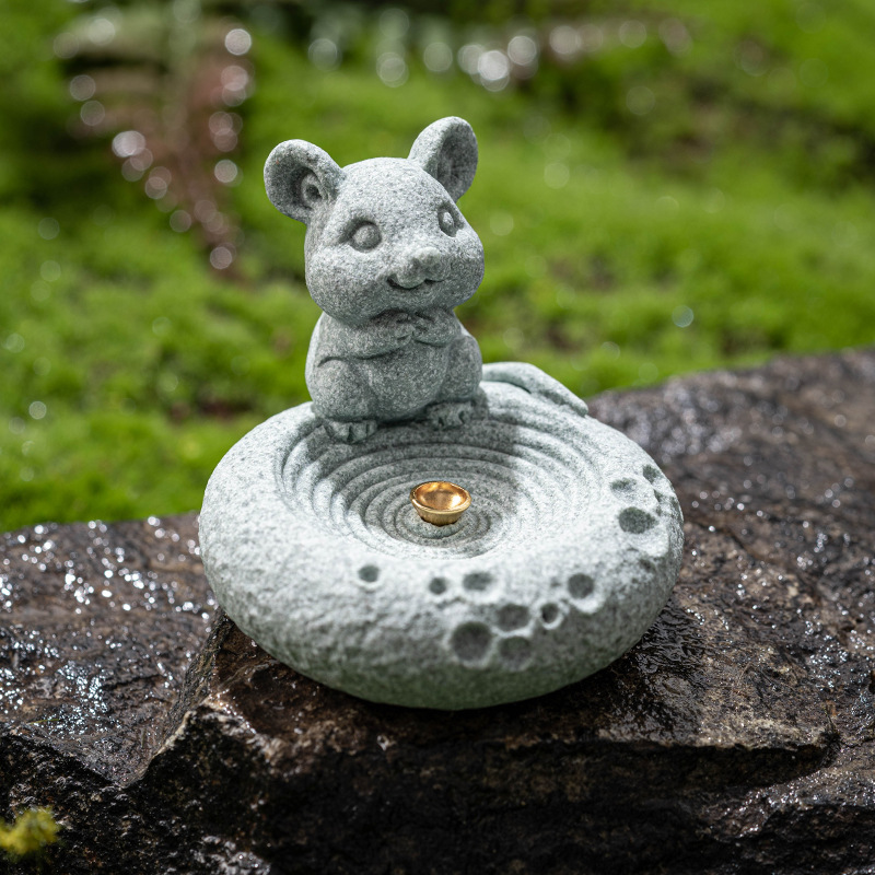 Trang trí chỗ cắm hương chuột 12 cung hoàng đạo Trang trí nhà văn phòng để bàn Thủ công mỹ nghệ cảnh quan sa thạch xanh