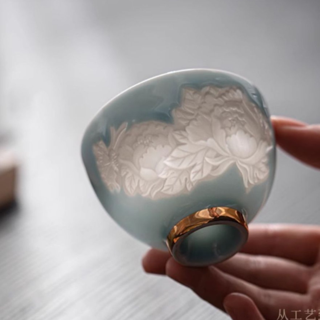 Shadow Carving Butterfly Love Flower Master Cup Cốc đơn Bộ ấm trà cá nhân dành cho nữ Cốc trà uống trà Cốc trà cao cấp gia dụng