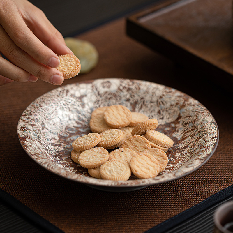 Ấm đất đá cũ Hoa mạ bạc khay pha khô gốm thô khay đựng trà nhỏ Khay đựng ấm Khay đựng trà khay đựng trà khay đựng trà khay đựng trà