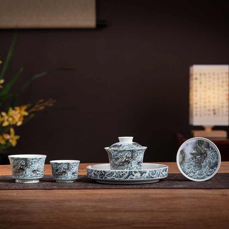 Jingdezhen cổ bùn tuyết phong cảnh nắp bát trà cốc gia dụng Kung Fu Sancai pha trà bát bộ nhà máy bán buôn