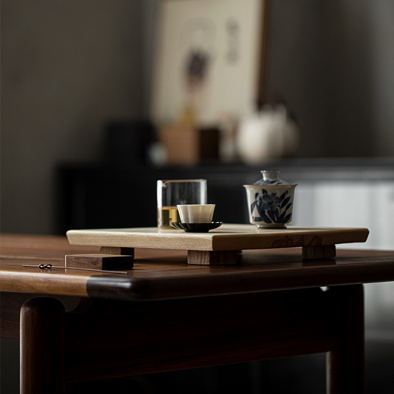 Bàn trà nướng than gỗ sáp trắng văn phòng khay trà pha khô ấm thủ công khay gỗ nguyên tấm khay trà nhỏ bằng gỗ