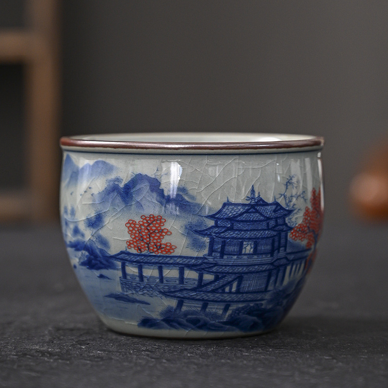 Cốc chủ nhân màu xanh và trắng, gốm cũ, đất sét, cành sen, trà, tách trà, cốc đơn, gốm sứ thủ công, cốc nước, bát trà