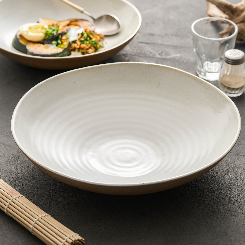 Đĩa gốm thô, đĩa gia dụng, đĩa súp, đĩa ăn tối nhà hàng khách sạn cao cấp, bát mì thương mại, đĩa súp ren kéo tay