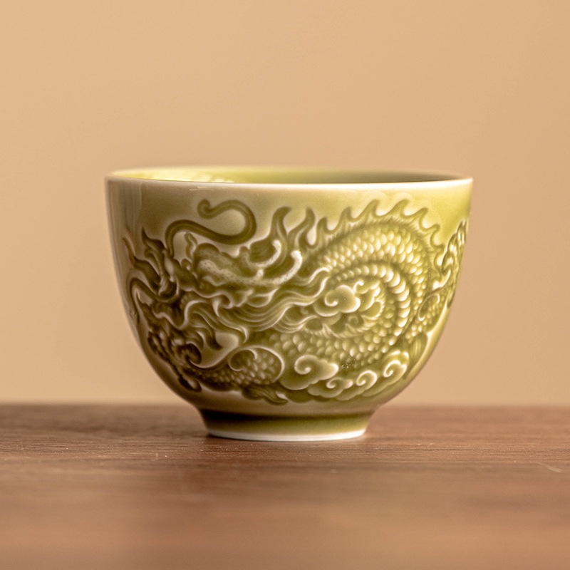 Cốc chủ nhân bát lớn hình rồng lò Yaozhou cốc đơn cốc trà cá nhân cao cấp cốc uống trà Kung Fu nổi kiểu Trung Quốc cốc đơn