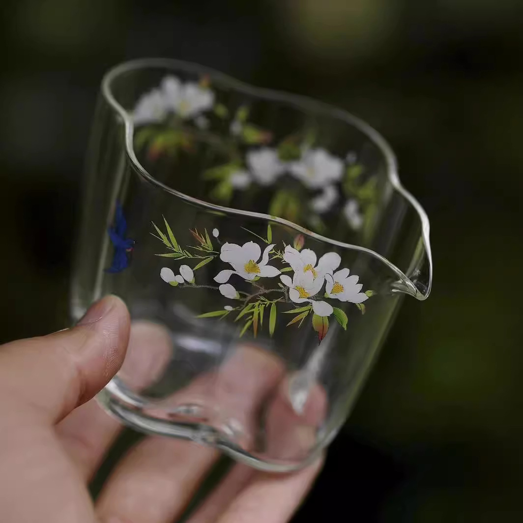 Cốc công tắc Yunduo cốc tách trà thủy tinh đính hoa thủ công dụng cụ pha trà Kungfu gia dụng cốc công trong suốt