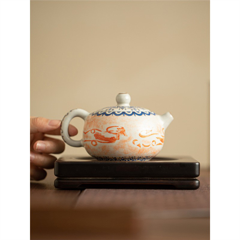 Ấm trà gốm sứ giả lò Song Ru, ấm trà đơn dung tích lớn dùng trong gia đình, bán buôn bộ trà Kung Fu