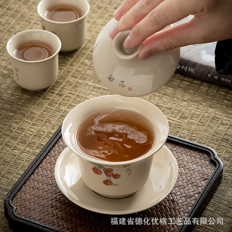 Chén trà Ba tài hoa màu xám thực vật, bát trà đơn, Bộ trà Kungfu gốm sứ, cốc trà gia dụng, bình cầm tay