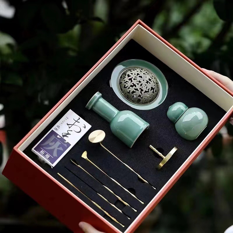 Song Yun Celadon Fragrance Road Set Hộp quà Hộp quà cao cấp ánh sáng sang trọng Lư xông hương Dụng cụ ấn hương bột