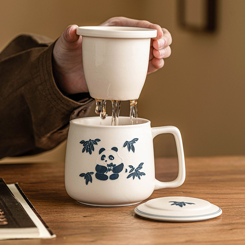 Cốc văn phòng gấu trúc vẽ tay cốc tách trà gia dụng cốc gốm sứ cốc uống nước tinh tế cho nữ giá trị cao
