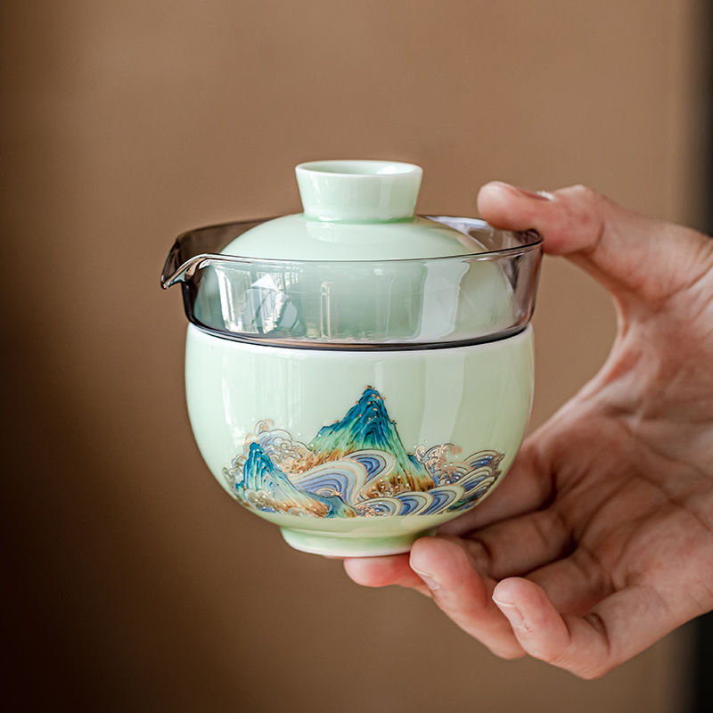 Qianli Jiangshan Kuaike Cup Một ấm Ba cốc Bộ ấm trà gốm sứ Kung Fu tách trà du lịch tiện lợi ngoài trời