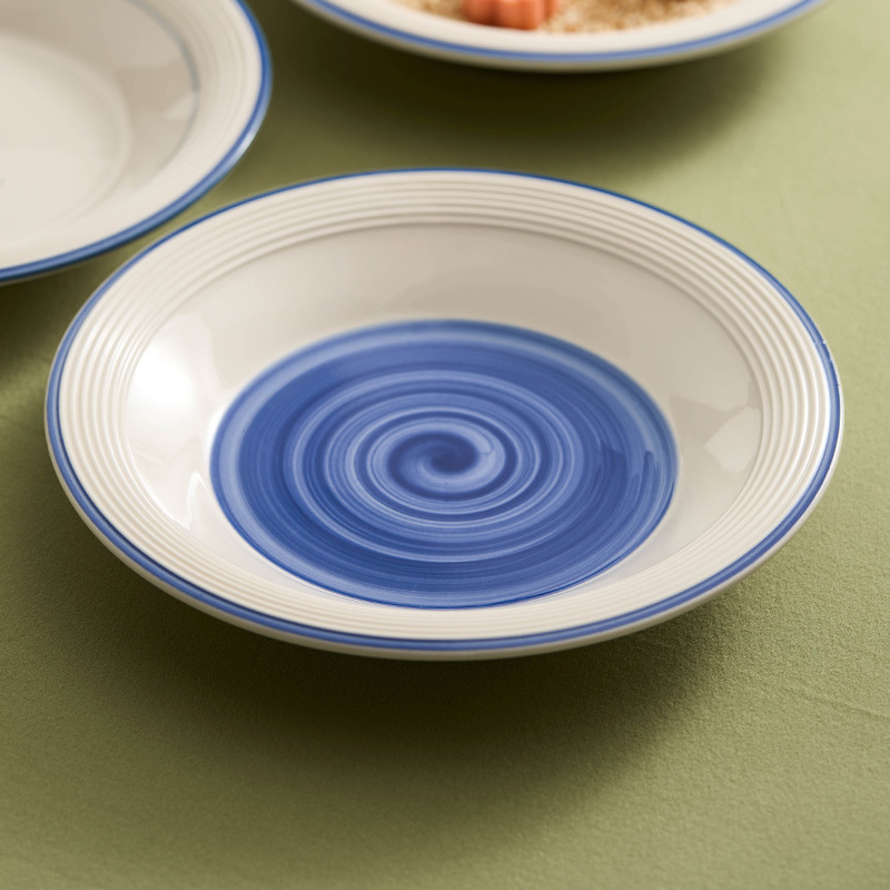 Đĩa 10 inch gốm sứ màu xanh sữa chua, đĩa gia dụng, đĩa tròn, nhà hàng cao cấp, bộ đồ ăn khách sạn, đĩa sâu, đĩa mì Ý