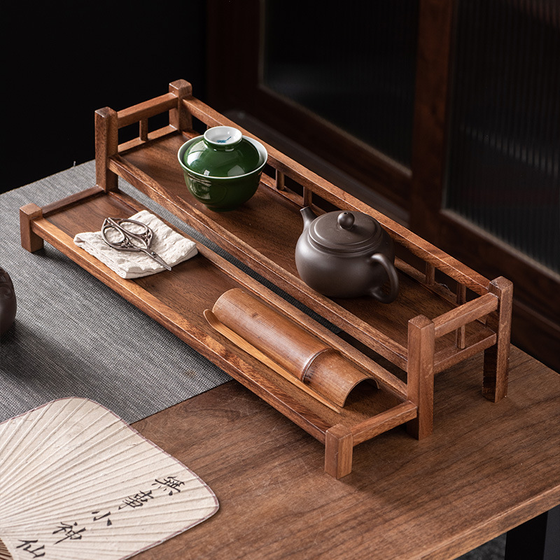Giá để trà gỗ óc chó, bộ ấm trà kung fu, giá để đồ bằng đất sét tím, giá để tách trà, giá để đồ gia dụng kiểu Trung Quốc, để bàn nhỏ.
