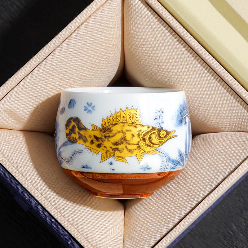 Cốc thiền hình tảo cá tráng men soda cốc trà cốc chủ nhân cốc trà cao cấp tinh tế gia dụng cốc trà bộ trà Kung Fu cốc trà