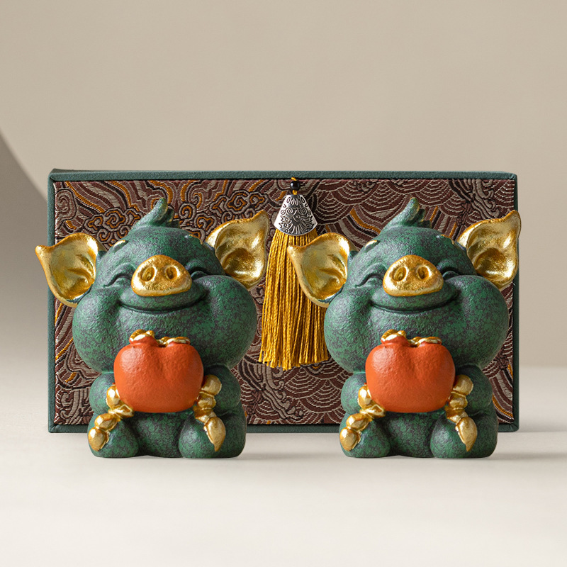 Đồ trang trí nhỏ để bàn bằng vàng đầy màu sắc, đồ trang trí nhà sáng tạo bằng đá sa thạch xanh, đồ trang trí thú cưng trà quốc gia mới của Trung Quốc