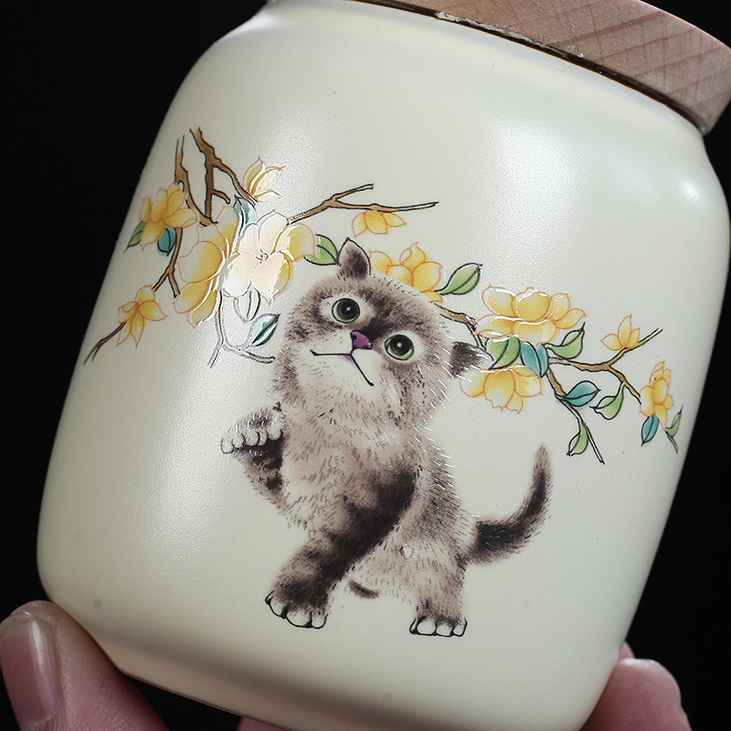 Nồi trà Ruyao màu vàng sáng tạo dễ thương mèo gốm sứ dễ thương bình đựng trà nhỏ cầm tay bình đựng trà phấn hoa mini