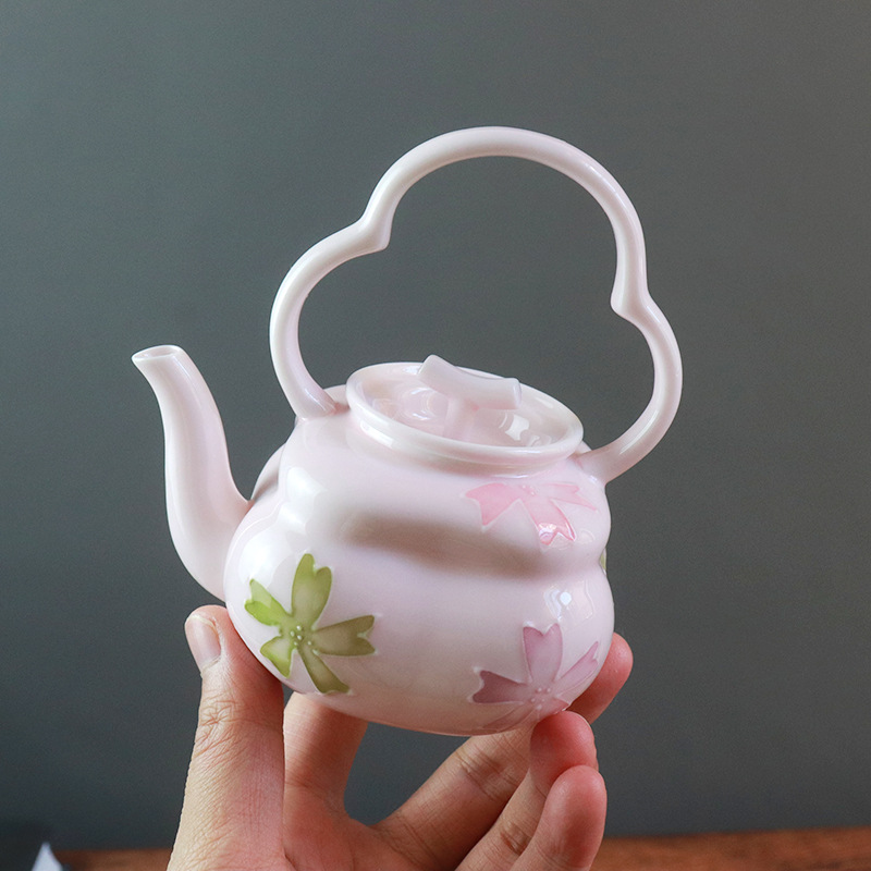Ấm trà màu sơn bóng Arita vẽ tay ấm trà màu hồng hoa anh đào ấm trà gốm sứ Kung Fu ấm trà đơn giản gia dụng