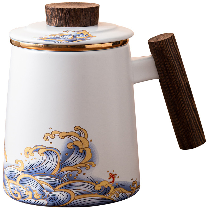 Cốc trà gốm sứ cốc tách nước trà gia dụng văn phòng Cốc pha trà có nắp lọc Cốc pha trà theo yêu cầu khắc logo cho nam giới