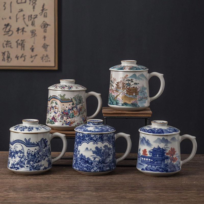 Bộ trà Jingdezhen, cốc nước, cốc pha trà văn phòng gốm sứ, cốc tách trà chuyên dụng cá nhân, bán buôn quà tặng