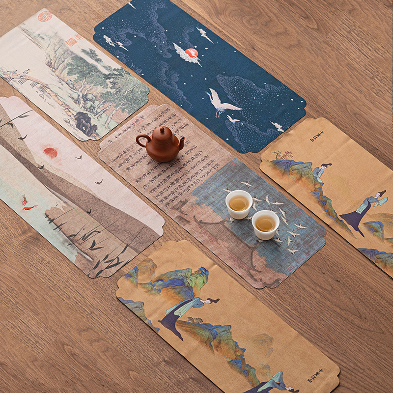 Bàn trà kiểu Trung Quốc mới phong cách thiền bàn trà bàn cờ trà bộ trà kungfu phong cách mực Trung Quốc phụ kiện trà đạo khăn trà đệm vải