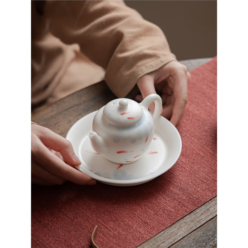 Ấm trà Ru Kiln ấm trà vẽ tay cá vui vẻ ấm trà đơn gốm sứ khay đựng bán buôn bộ trà Kung Fu Trung Quốc gia dụng
