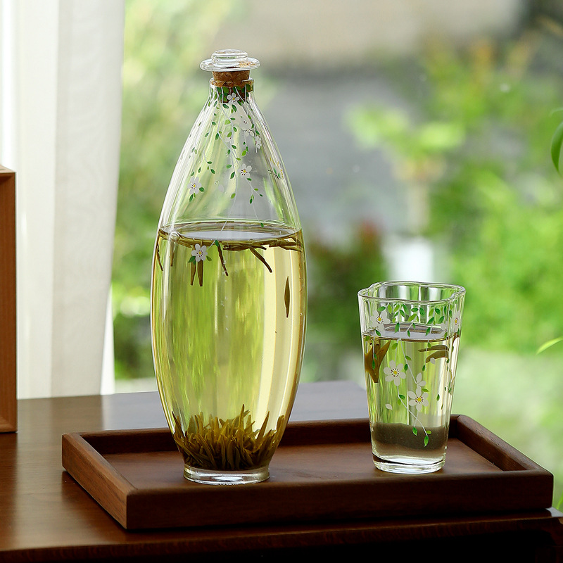 Thủy tinh chịu nhiệt borosilicate cao trà xanh pha trà thơm trà lạnh chai pha lạnh chai rượu kín đa chức năng bàn rượu bình hoa