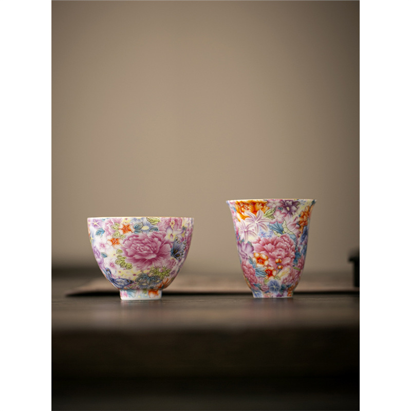 Cốc trà tráng men Wanhua Cốc trà gốm sứ vẽ tay hoa hồng cốc chủ nhân cốc đơn cốc Kung Fu bán buôn cốc trà