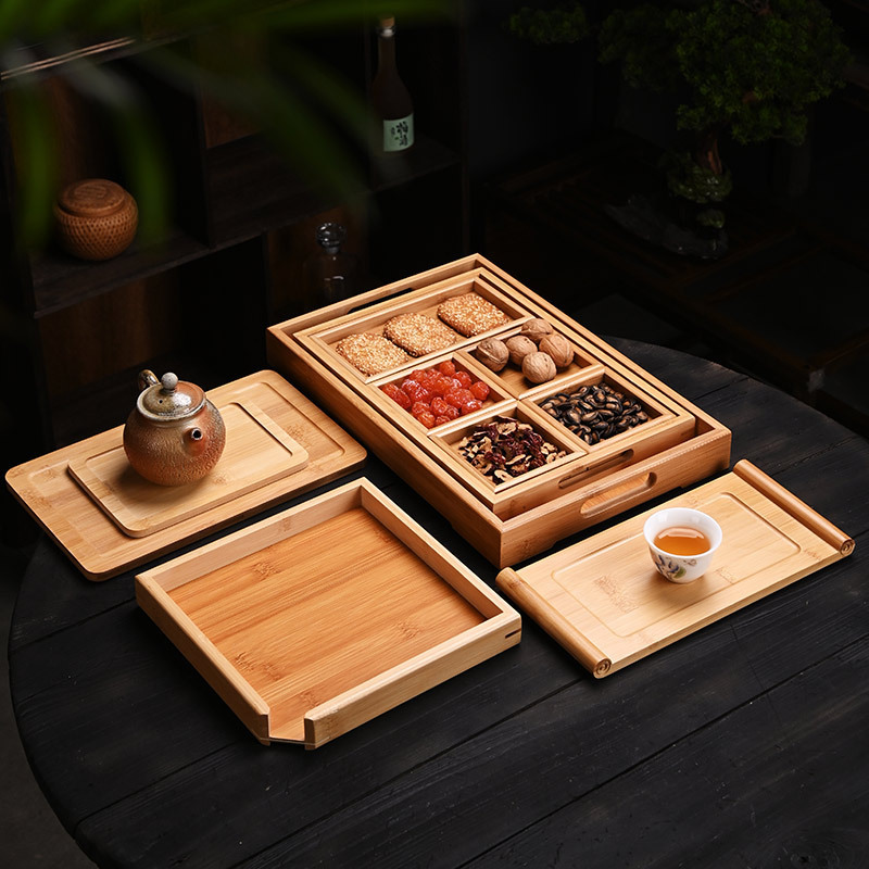 Khay đựng trà Kung Fu kiểu Nhật bằng tre khay đựng trà đơn giản gia dụng khay đựng trà đa chức năng khay đựng trà nhỏ phân chia