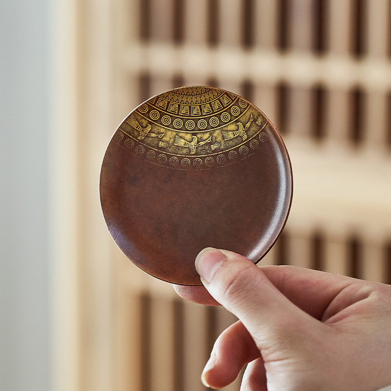 Lót cốc tròn nung màu đồng Da'antang, khay đựng trà, khay đựng cốc, Bộ trà hình vuông bằng đồng đỏ, đệm cách nhiệt trà đạo