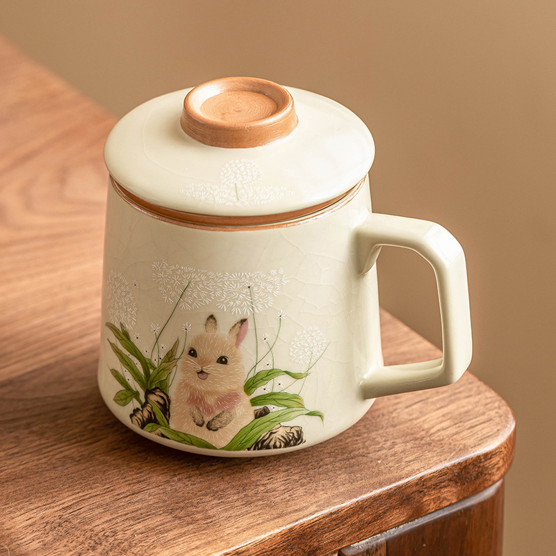 Cốc pha trà thỏ bồ công anh Ru Kiln cốc tách trà cốc gốm sứ chuyên dụng cá nhân hộp quà có nắp