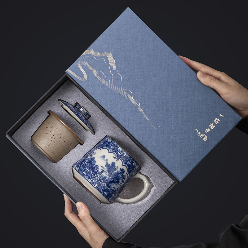 Bộ trà Jingdezhen, cốc nước, cốc pha trà văn phòng gốm sứ, cốc tách trà chuyên dụng cá nhân, bán buôn quà tặng