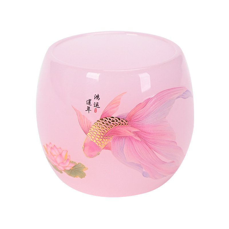 Cốc trà thủy tinh nữ màu hồng cốc chủ nhân gốm sứ cốc trà Kung Fu gia dụng cốc thủy tinh đơn sản phẩm ngọc bích cốc trà bán buôn