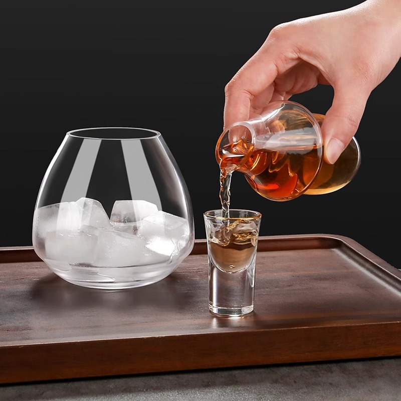 Bình giữ lạnh rượu mạnh thủy tinh, bình giữ nóng sakeTIBA13, bình đựng rượu 200ml có ngăn chứa đá