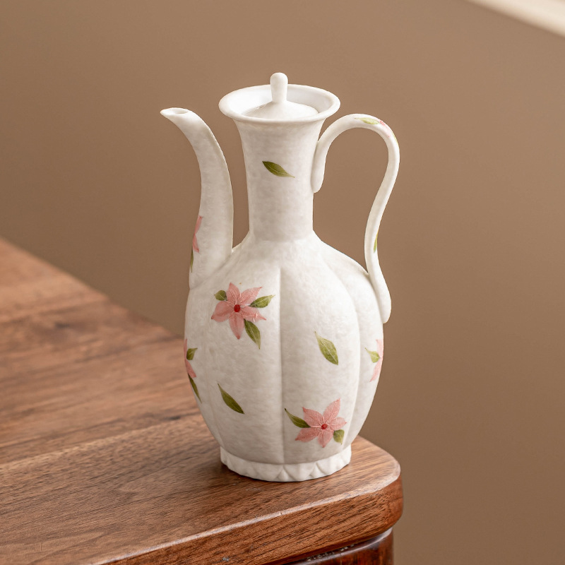 Bình ấm rượu hoa anh đào trắng mỏ đá, dụng cụ rượu gốm sứ gia dụng, bình rượu phong cách Trung Quốc, bình chia rượu, hộp quà