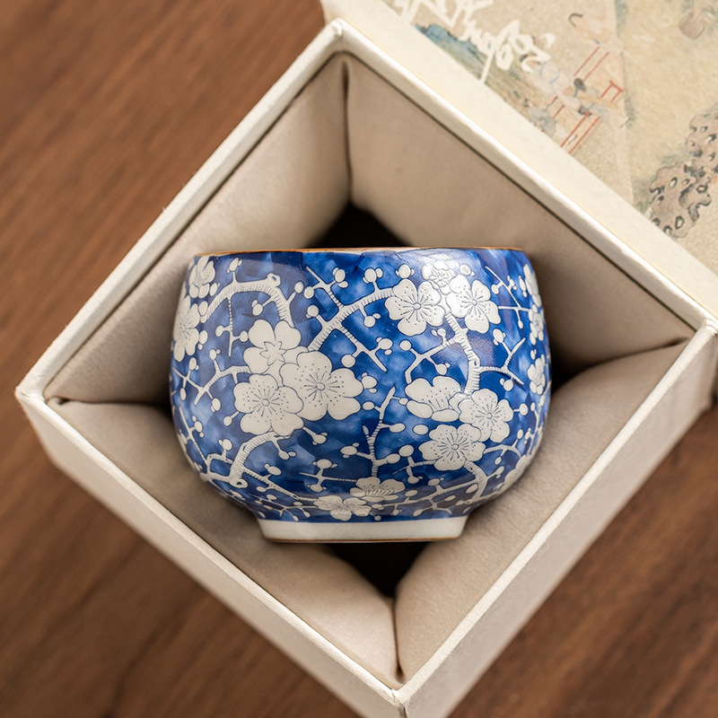 Cốc La Hán màu xanh và trắng của quả mận đá Ruyao, tách trà, tách trà có thể nâng cao chủ nhân, tách trà Kung Fu chuyên dụng cá nhân cao cấp